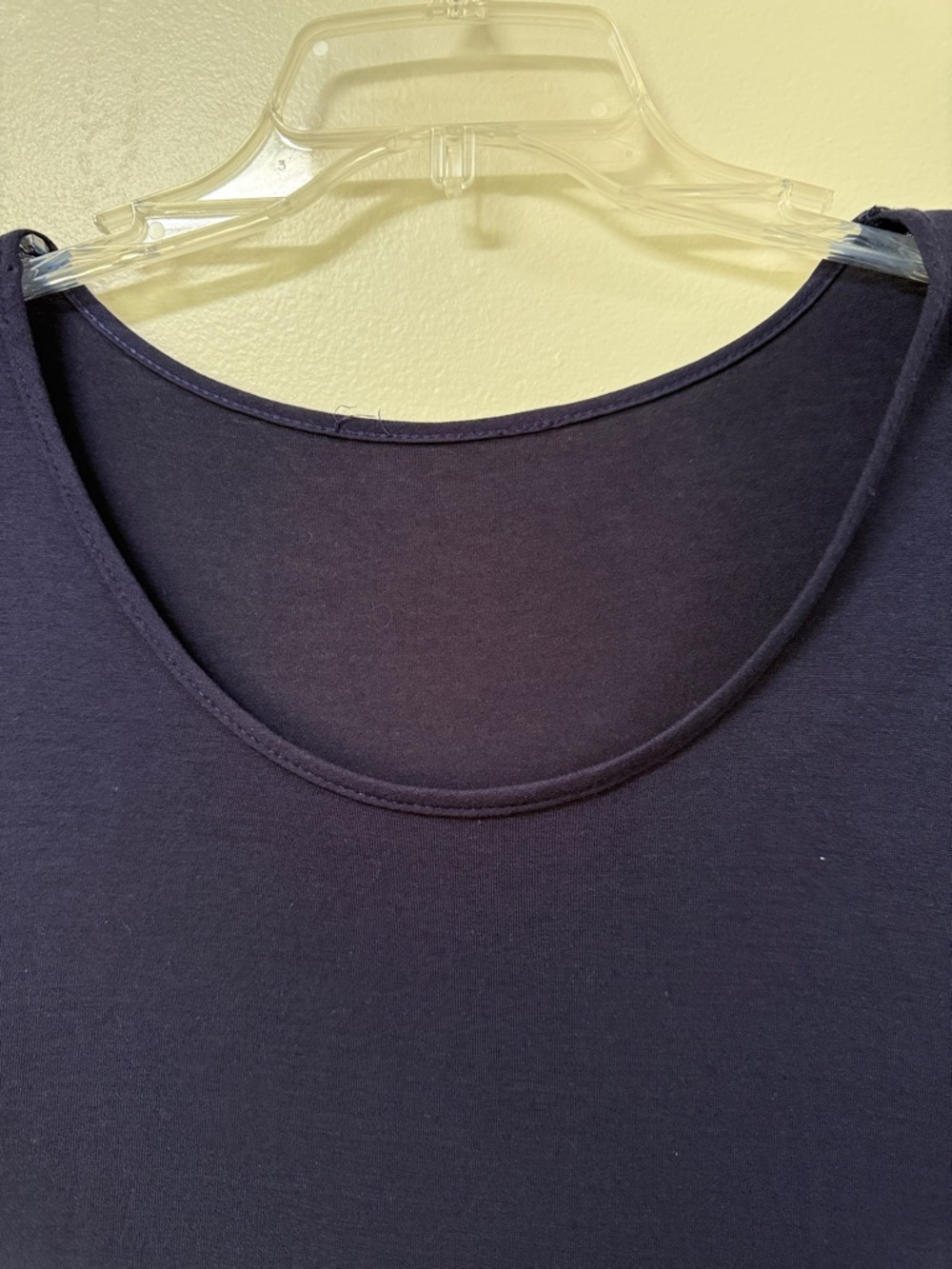 Women’s Navy Blue Short Sleeve Top with White Lace Hem - Picture 3 of 5